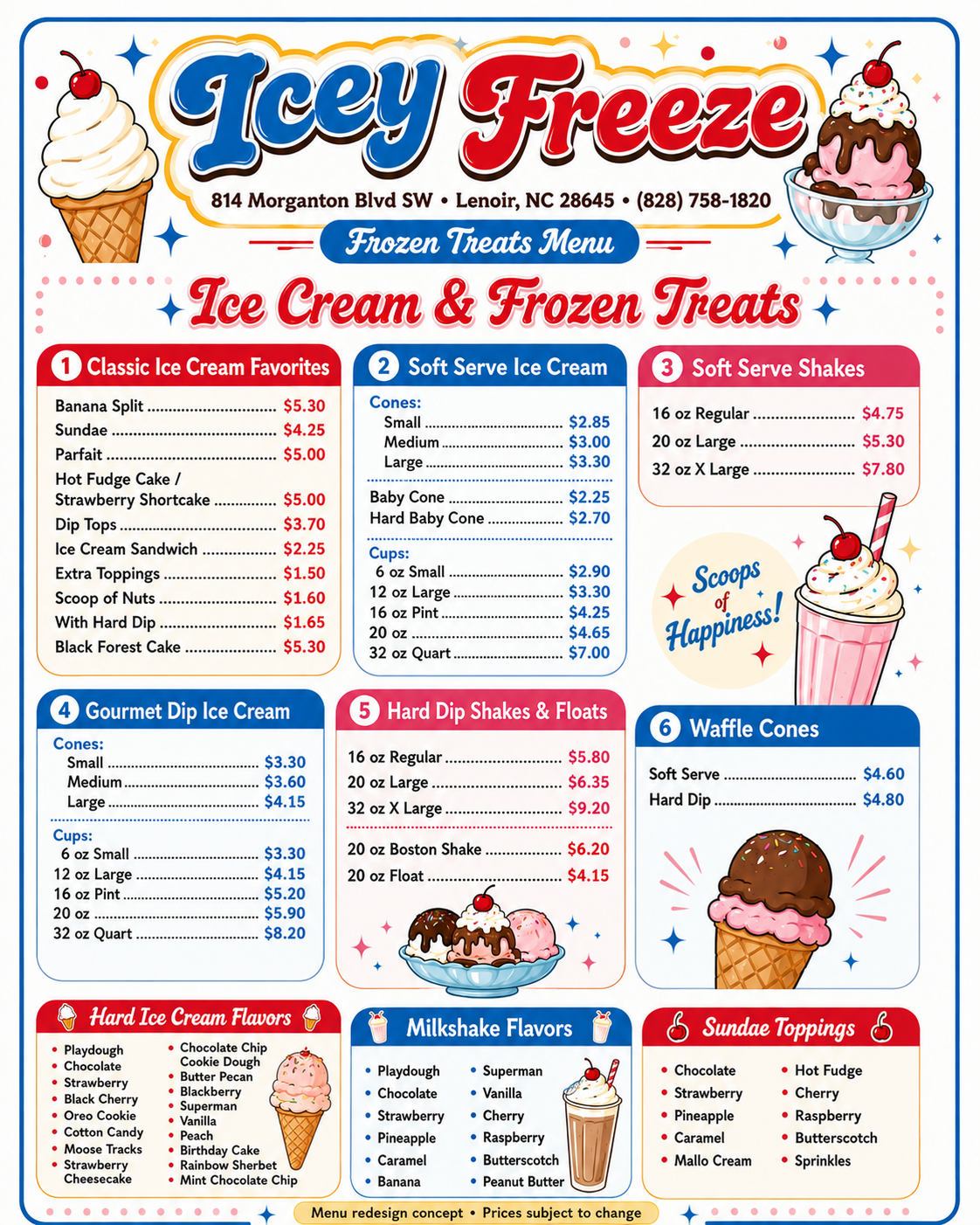 Icey Freeze Menu 1 - Ice Cream and Frozen Treats